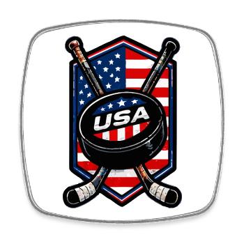 USA Eishockey Flaggen Schild - Viereckiger Kühlschrankmagnet - Weiß - Vorne
