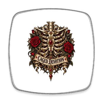 Caged Devotion Skelett-Wappen - Viereckiger Kühlschrankmagnet - Weiß - Vorne