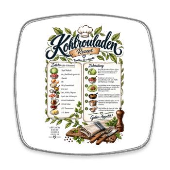 Kohlrouladen Rezept T-Shirt Design - Viereckiger Kühlschrankmagnet - Weiß - Vorne