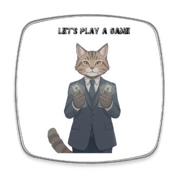 Katze im Anzug mit Geld: Lass uns ein Spiel spielen - Viereckiger Kühlschrankmagnet - Weiß - Vorne