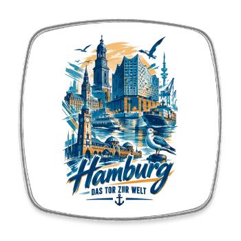 Hamburg Silhouette – Das Tor zur Welt Design - Viereckiger Kühlschrankmagnet - Weiß - Vorne