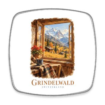 Grindelwald Vintage-Schweizer Charme - Viereckiger Kühlschrankmagnet - Weiß - Vorne