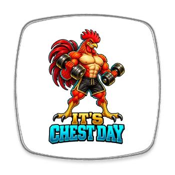 Es ist Brusttag – Muscular Rooster Gym Workout - Viereckiger Kühlschrankmagnet - Weiß - Vorne