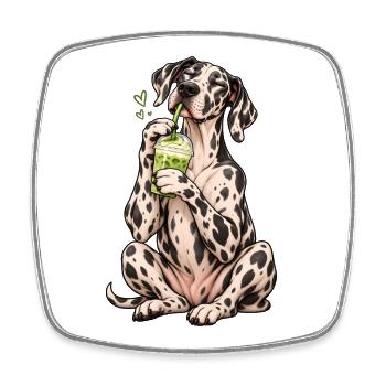 Deutsche Dogge mit Matcha Latte – Kaffeepause - Viereckiger Kühlschrankmagnet - Weiß - Vorne
