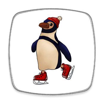 Schlittschuhpinguin - Viereckiger Kühlschrankmagnet - Weiß - Vorne