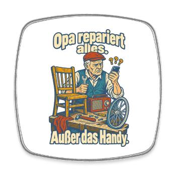 Opa repariert alles außer Handy - Viereckiger Kühlschrankmagnet - Weiß - Vorne