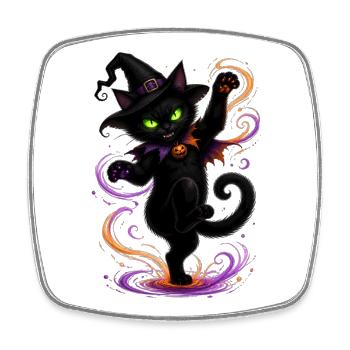 Halloween black cat dancing - Viereckiger Kühlschrankmagnet - Weiß - Vorne