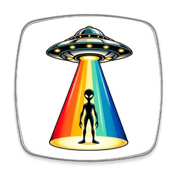 Rainbow Beam UFO-Entführung - Viereckiger Kühlschrankmagnet - Weiß - Vorne