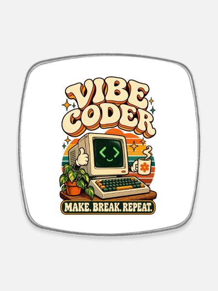 Vibe Coder Retro Computer macht Pause Wiederholung - Viereckiger Kühlschrankmagnet - Weiß