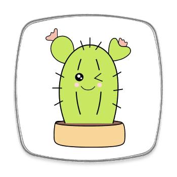 Kawaii Kaktus - Viereckiger Kühlschrankmagnet - Weiß - Vorne