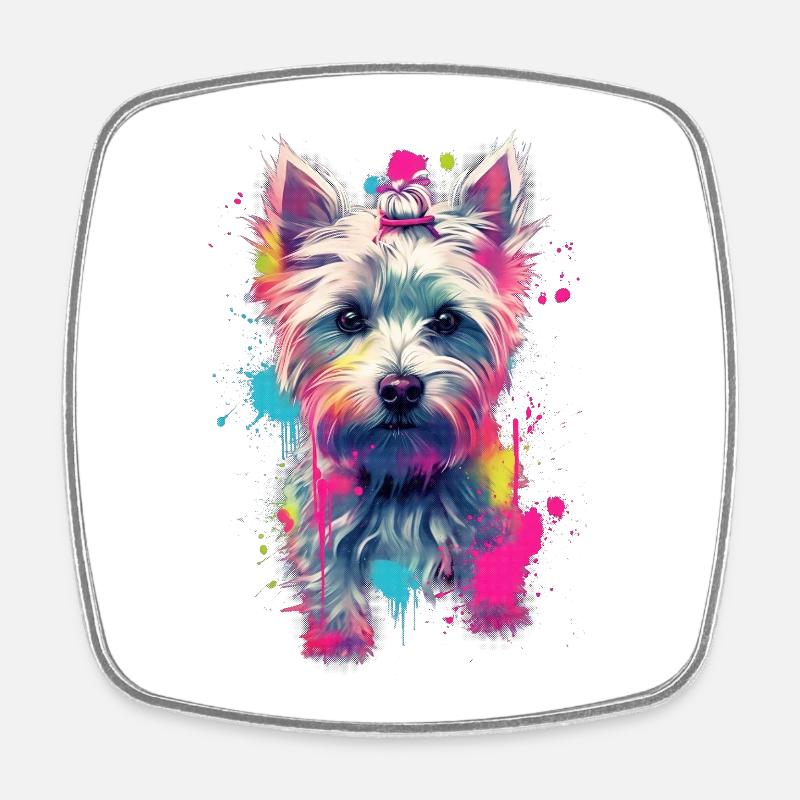 Yorkshire Terrier chiot chien - Magnet carré - blanc