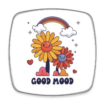 Good Mood Sunflower Psychodelic rétro Graphic - Magnet carré - blanc - Devant