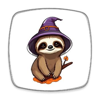 Cute Halloween sloth with witch hat. - Square fridge magnet - white - Front