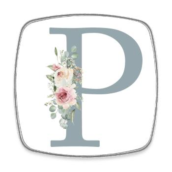 P| Monogramme | Eucalyptus Pastel Fleur Bleu - Magnet carré - blanc - Devant