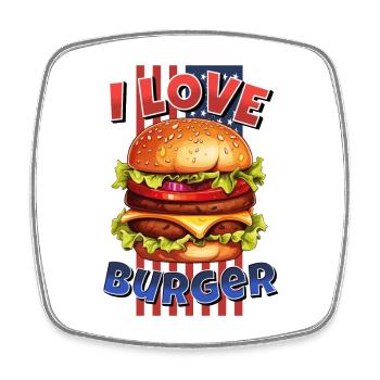 I Love Burger Hamburger Cheeseburger Fast Food USA - Viereckiger Kühlschrankmagnet - Weiß - Vorne