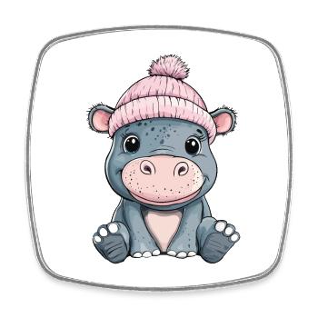 hippopotame mignon mignon bébé enfants animal dessin animé - Magnet carré - blanc - Devant