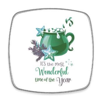 Hot Cacao, It's the most wonderful time, green - Viereckiger Kühlschrankmagnet - Weiß - Vorne