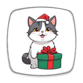 Cute cat celebrating Christmas. - Square fridge magnet - white - Front