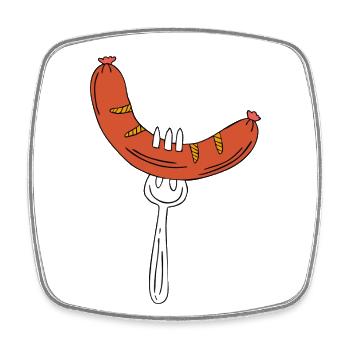 Würstchen auf Gabel - Viereckiger Kühlschrankmagnet - Weiß - Vorne