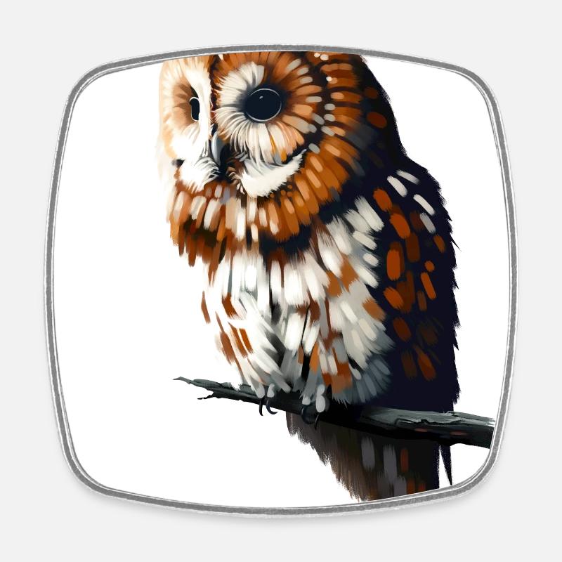Tawny owl - Square fridge magnet - white