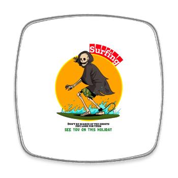 Skeleton play surfboard on holiday scary cartoon - Viereckiger Kühlschrankmagnet - Weiß - Vorne