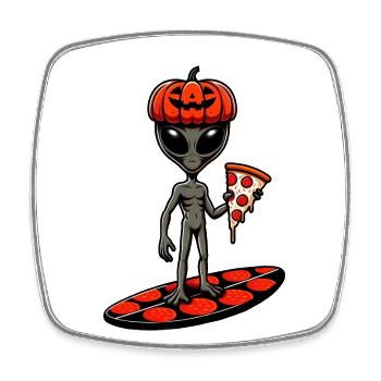 Halloween Alien Surfer Pizza Pizzaliebhaber Lustig - Viereckiger Kühlschrankmagnet - Weiß - Vorne