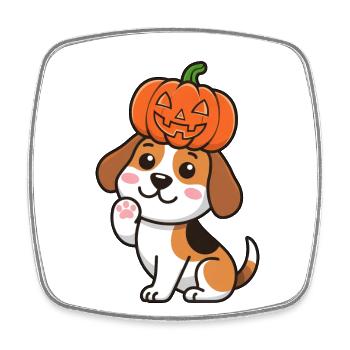 Cute Halloween Pumpkin Beagle Cartoon Dog - Square fridge magnet - white - Front