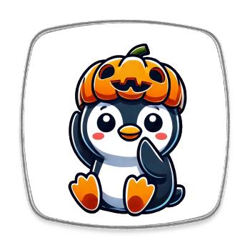 Cute Halloween Penguin Pumpkin Cartoon October - Square fridge magnet - white - Front