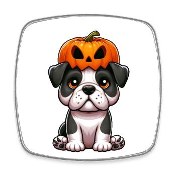 Halloween citrouille chien bouledogue drôle casque d’automne - Magnet carré - blanc - Devant