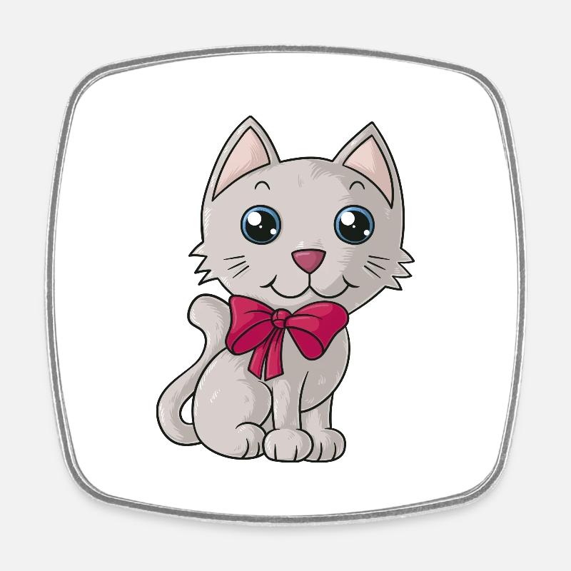 Cute Comic Cat - Square fridge magnet - white
