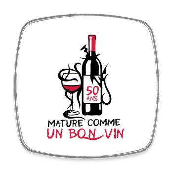 50 ans mature bouteille vin anniversaire - Magnet carré - blanc - Devant
