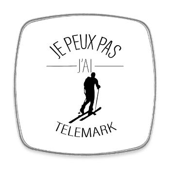 Je peux pas j'ai télémark - j'peux pas j'ai télém - Magnet carré - blanc - Devant