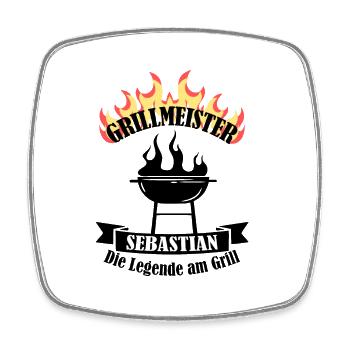 Grillmeister Sebastian lustiger Spruch Vorname - Viereckiger Kühlschrankmagnet - Weiß - Vorne
