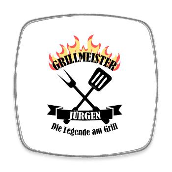 Grillmeister Jürgen lustiger Spruch Vorname - Viereckiger Kühlschrankmagnet - Weiß - Vorne