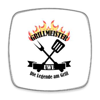 Grillmeister Uwe lustiger Spruch Vorname - Viereckiger Kühlschrankmagnet - Weiß - Vorne