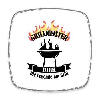 Grillmeister Dirk lustiger Spruch Vorname - Viereckiger Kühlschrankmagnet - Weiß - Vorne