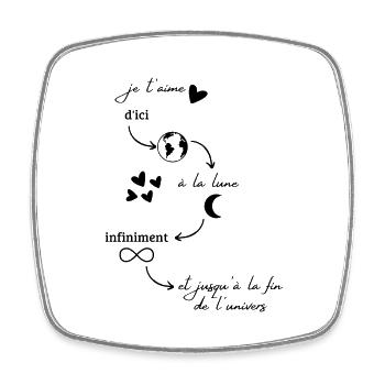 je t'aime d'ici à la lune infiniment - Magnet carré - blanc - Devant