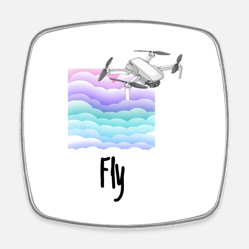 Fly Drone Drone Pilot Cloud clouds - Square fridge magnet - white