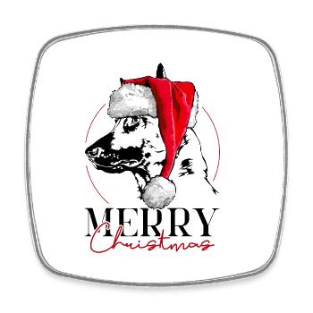 Santa MALINOIS Merry Christmas Hunde Hund Wilsigns - Viereckiger Kühlschrankmagnet - Weiß - Vorne