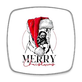 Santa SHAR Î.-P.-É. Joyeux Noël Chiens Wilsigns - Magnet carré - blanc - Devant