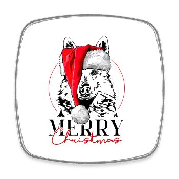 WHITE SWISS SHEPHERD Merry Christmas Dog - Square fridge magnet - white - Front