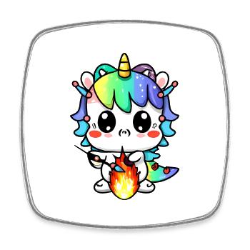 00221 süßes Drachen Einhorn Baby spielt mit Feuer - Viereckiger Kühlschrankmagnet - Weiß - Vorne