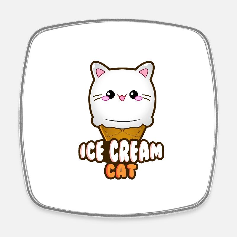 Ice Cream Cat Eiscreme Eis Katze Vanille Eiskugel - Viereckiger Kühlschrankmagnet - Weiß