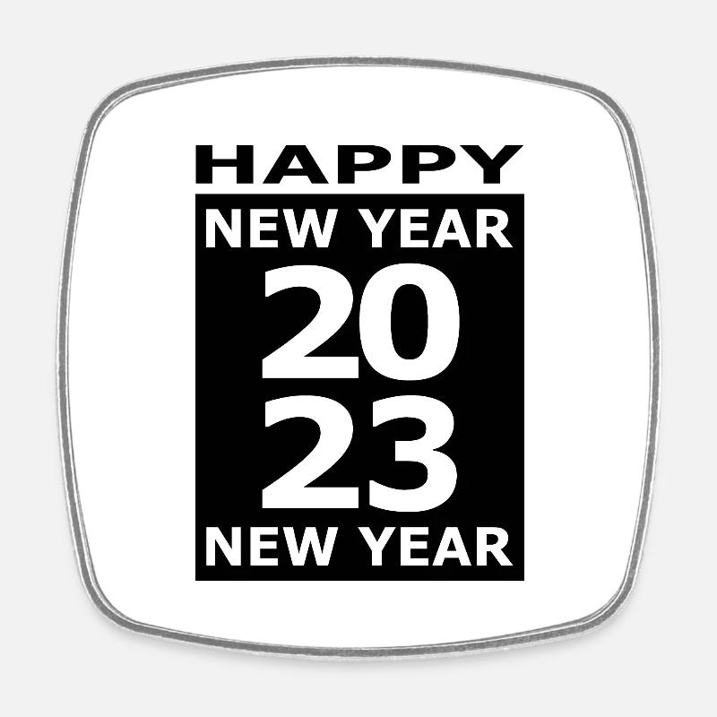 Happy New Year 2023 (B&W) (2) - Square fridge magnet - white