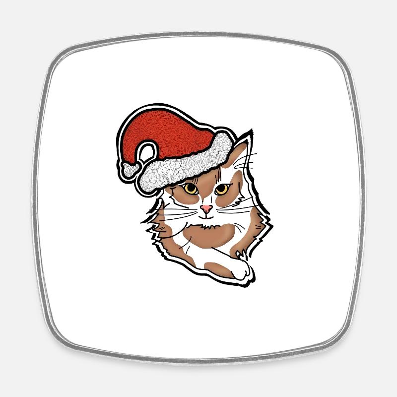 cat with chrismas hat - Square fridge magnet - white