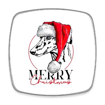 GALGO ESPANOL Joyeux Noël Lévrier Wilsigns - Magnet carré - blanc - Devant