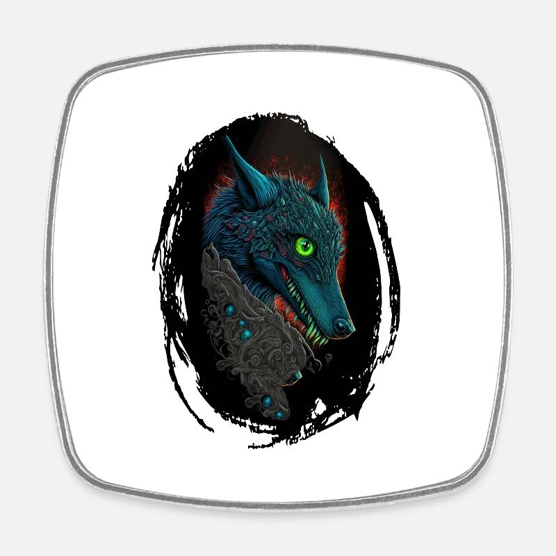 Blue Gothic Wolf - Square fridge magnet - white