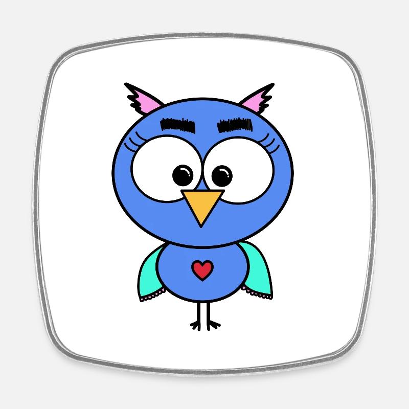 Owl Blue - Square fridge magnet - white