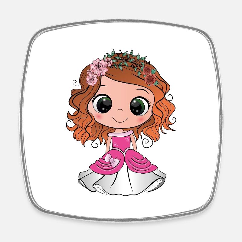 Red-haired princess with green eyes and a pink dress - Square fridge magnet - white