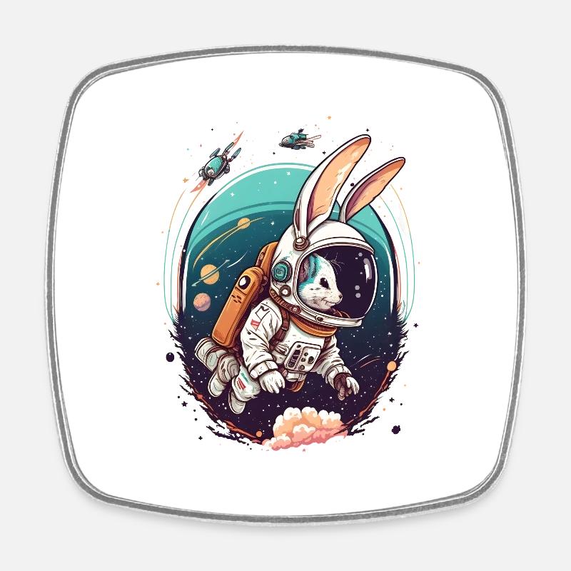Rabbit in space - Square fridge magnet - white